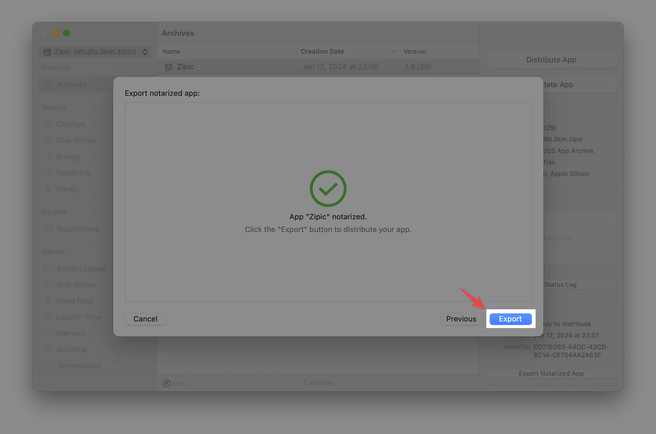 Notarize and export app